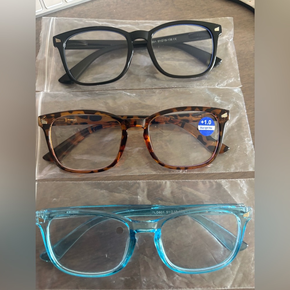 Blue Light Reading Glasses - +1.00 - 3 pairs